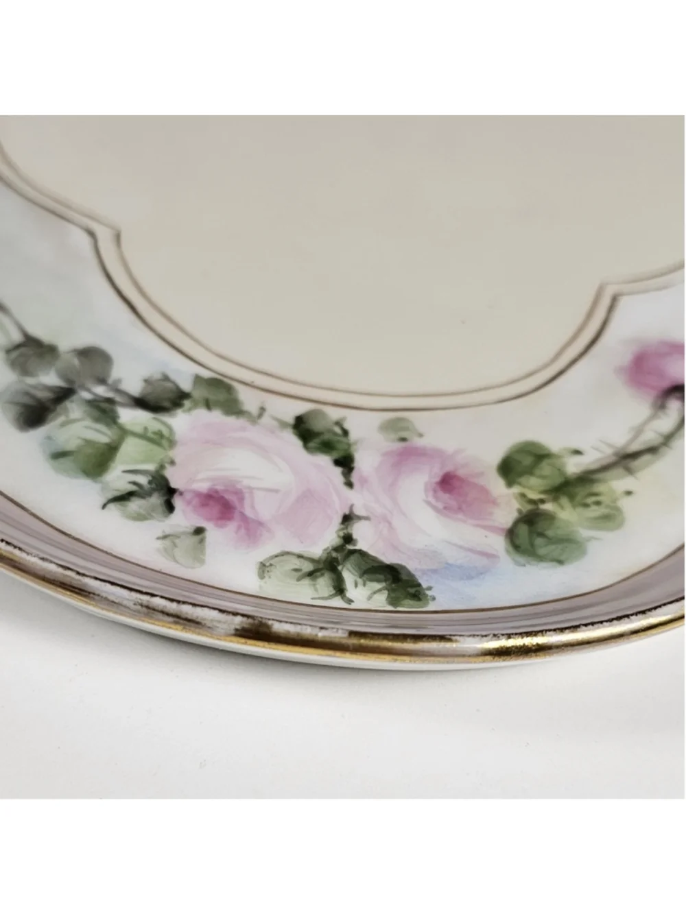 Antique GDA Limoges France Vanity Tray Hand Painted Pink Roses Gold Trim 1900